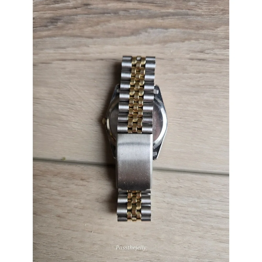 Vintage Disney Mickey Mouse Watch Mens Two Tone Gold Stainless Steel Quartz Date